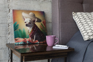 Sombrero Serenade White Chihuahua Wall Art Poster-Art-Chihuahua, Dog Art, Home Decor, Poster-1