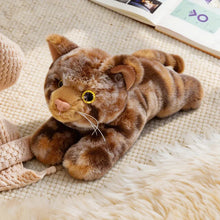 Load image into Gallery viewer, Chocolate Brown Tabby Cat Stuffed Animal - Adorable Belly Flop Cat-Brown Yellow-26cm-1