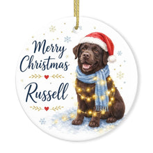 Load image into Gallery viewer, Chocolate Labrador Dog Ornament - Watercolor Artwork Merry Christmas Design - Personalized with Name-Christmas Ornament-Chocolate Labrador,Christmas,Personalize Artwork-3
