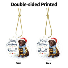 Load image into Gallery viewer, Chocolate Labrador Dog Ornament - Watercolor Artwork Merry Christmas Design - Personalized with Name-Christmas Ornament-Chocolate Labrador,Christmas,Personalize Artwork-4