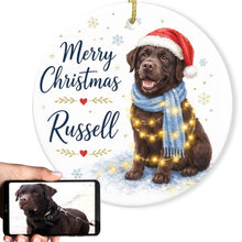Load image into Gallery viewer, Chocolate Labrador Dog Ornament - Watercolor Artwork Merry Christmas Design - Personalized with Name-Christmas Ornament-Chocolate Labrador,Christmas,Personalize Artwork-1