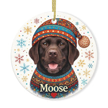 Load image into Gallery viewer, Chocolate Labrador Ornament - Christmas Folk Art Design - Personalize with Photo and Name
