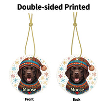 Load image into Gallery viewer, Chocolate Labrador Ornament - Christmas Folk Art Design - Personalize with Photo and Name