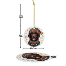 Load image into Gallery viewer, Chocolate Labrador Ornament - Christmas Folk Art Design - Personalize with Photo and Name