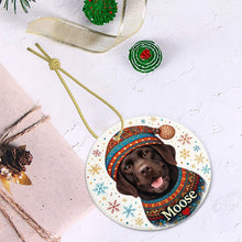 Load image into Gallery viewer, Chocolate Labrador Ornament - Christmas Folk Art Design - Personalize with Photo and Name