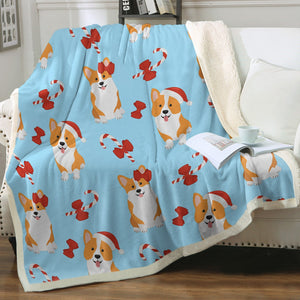 Candy Cane Christmas Corgis Love Soft Warm Fleece Blanket-Blanket-Blankets, Corgi, Home Decor-8
