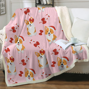 Candy Cane Christmas Corgis Love Soft Warm Fleece Blanket-Blanket-Blankets, Corgi, Home Decor-10