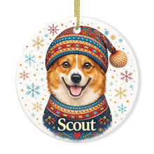 Load image into Gallery viewer, Corgi Ornament - Christmas Folk Art Design - Personalize with Photo and Name