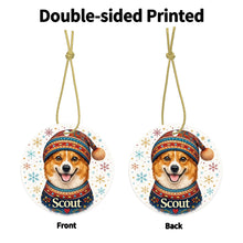 Load image into Gallery viewer, Corgi Ornament - Christmas Folk Art Design - Personalize with Photo and Name