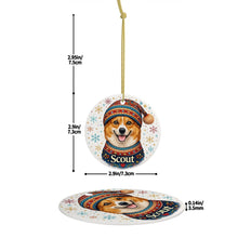 Load image into Gallery viewer, Corgi Ornament - Christmas Folk Art Design - Personalize with Photo and Name