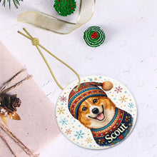 Load image into Gallery viewer, Corgi Ornament - Christmas Folk Art Design - Personalize with Photo and Name