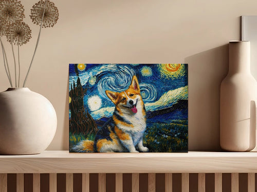 Tri color Pembroke Welsh Corgi Starry Night dog Art CANVAS print