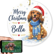 Load image into Gallery viewer, Dachshund Dog Ornament - Watercolor Artwork Merry Christmas Design - Personalized with Name-Christmas Ornament-Christmas,Dachshund,Personalize Artwork-1