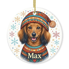 Load image into Gallery viewer, Dachshund Ornament - Christmas Folk Art Design - Personalize with Photo and Name