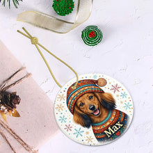 Load image into Gallery viewer, Dachshund Ornament - Christmas Folk Art Design - Personalize with Photo and Name