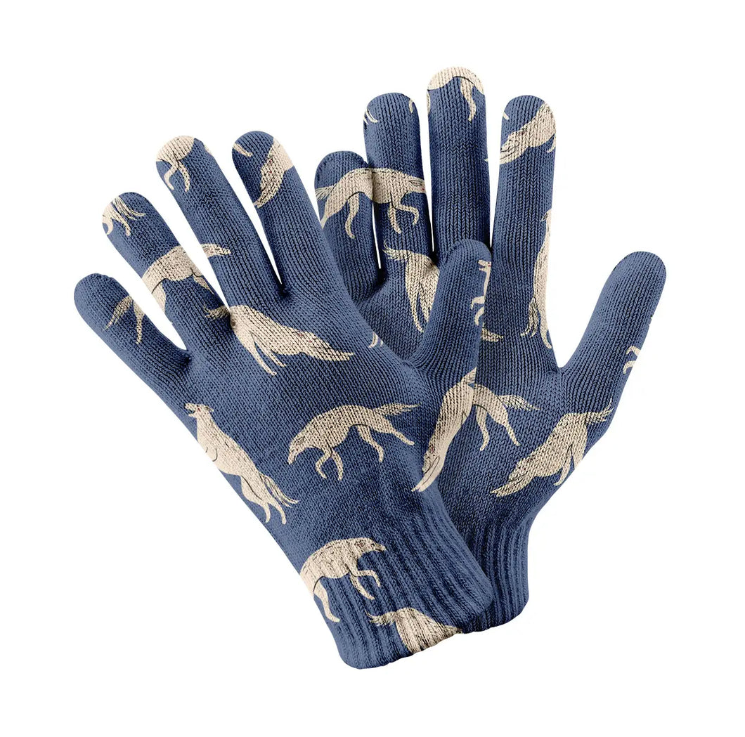 Elegant Borzoi in Graceful Motion Touch Screen Gloves-Accessories-Accessories, Dog Dad Gifts, Dog Mom Gifts, Gloves-Navy-1