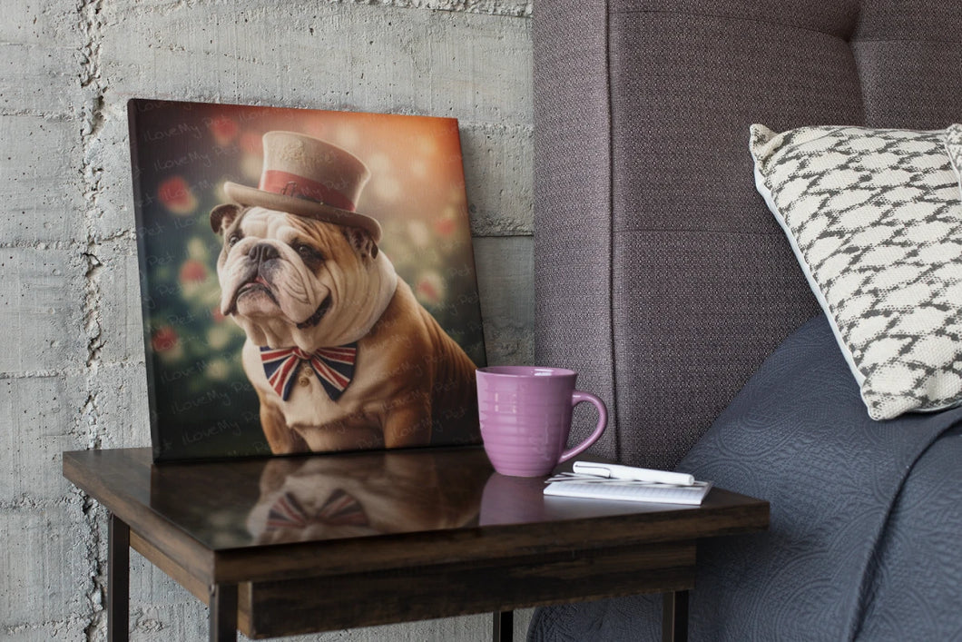 Sir Wrinkles of Bulldogshire Wall Art Poster-Art-Dog Art, English Bulldog, Home Decor, Poster-Framed Light Canvas-Small - 8x8