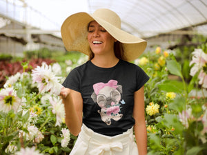 Flower Bouquet Girl Pug Women's Cotton T-Shirt - 4 Colors-Apparel-Apparel, Pug, Shirt, T Shirt-2