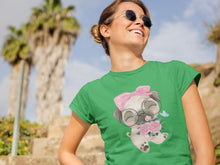 Load image into Gallery viewer, Flower Bouquet Girl Pug Women&#39;s Cotton T-Shirt - 4 Colors-Apparel-Apparel, Pug, Shirt, T Shirt-5