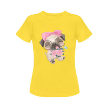 Load image into Gallery viewer, Flower Bouquet Girl Pug Women&#39;s Cotton T-Shirt-Apparel-Apparel, Pug, Shirt, T Shirt-Yellow-Small-3