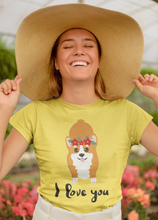 Load image into Gallery viewer, Flower Tiara Corgi Girl Love Women&#39;s Cotton T-Shirts-Apparel-Apparel, Corgi, Shirt, T Shirt-Yellow-Small-1