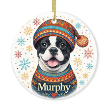 Load image into Gallery viewer, French Bulldog Ornament - Christmas Folk Art Design - Personalize with Photo and Name