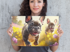 Sunflower Serenade French Bulldogs Wall Art Poster-Art-Dog Art, French Bulldog, Home Decor, Poster-1