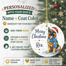 Load image into Gallery viewer, German Shepherd Dog Ornament - Watercolor Artwork Merry Christmas Design - Personalized with Name-Christmas Ornament-Christmas,German Shepherd,Personalize Artwork-2
