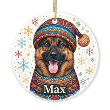 Load image into Gallery viewer, German Shepherd Ornament - Christmas Folk Art Design - Personalize with Photo and Name