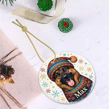 Load image into Gallery viewer, German Shepherd Ornament - Christmas Folk Art Design - Personalize with Photo and Name
