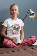 Load image into Gallery viewer, Girl Pug and Coffee Love Women&#39;s Cotton T-Shirt - 4 Colors-Apparel-Apparel, Pug, Shirt, T Shirt-White-Small-2