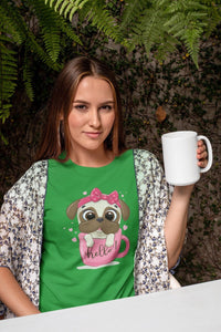 Girl Pug and Coffee Love Women's Cotton T-Shirt - 4 Colors-Apparel-Apparel, Pug, Shirt, T Shirt-Green-Small-4