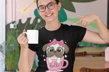Load image into Gallery viewer, Girl Pug and Coffee Love Women&#39;s Cotton T-Shirt - 4 Colors-Apparel-Apparel, Pug, Shirt, T Shirt-Black-Small-5