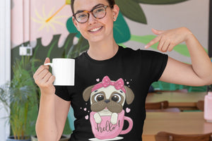 Girl Pug and Coffee Love Women's Cotton T-Shirt - 4 Colors-Apparel-Apparel, Pug, Shirt, T Shirt-Black-Small-5