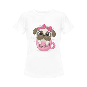Girl Pug and Coffee Love Women's Cotton T-Shirt-Apparel-Apparel, Pug, Shirt, T Shirt-White-Small-1