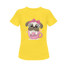 Load image into Gallery viewer, Girl Pug and Coffee Love Women&#39;s Cotton T-Shirt-Apparel-Apparel, Pug, Shirt, T Shirt-Yellow-Small-3