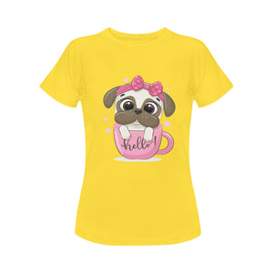 Girl Pug and Coffee Love Women's Cotton T-Shirt-Apparel-Apparel, Pug, Shirt, T Shirt-Yellow-Small-3