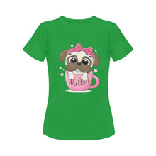 Load image into Gallery viewer, Girl Pug and Coffee Love Women&#39;s Cotton T-Shirt-Apparel-Apparel, Pug, Shirt, T Shirt-Green-Small-4