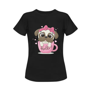 Girl Pug and Coffee Love Women's Cotton T-Shirt-Apparel-Apparel, Pug, Shirt, T Shirt-Black-Small-2