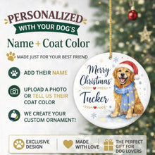 Load image into Gallery viewer, Golden Retriever Dog Ornament - Watercolor Artwork Merry Christmas Design - Personalized with Name-Christmas Ornament-Christmas,Golden Retriever,Personalize Artwork-2
