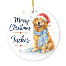 Load image into Gallery viewer, Golden Retriever Dog Ornament - Watercolor Artwork Merry Christmas Design - Personalized with Name-Christmas Ornament-Christmas,Golden Retriever,Personalize Artwork-3