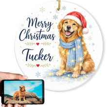 Load image into Gallery viewer, Golden Retriever Dog Ornament - Watercolor Artwork Merry Christmas Design - Personalized with Name-Christmas Ornament-Christmas,Golden Retriever,Personalize Artwork-1