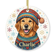 Load image into Gallery viewer, Golden Retriever Ornament - Christmas Folk Art Design - Personalize with Photo and Name
