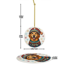 Load image into Gallery viewer, Golden Retriever Ornament - Christmas Folk Art Design - Personalize with Photo and Name