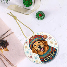 Load image into Gallery viewer, Golden Retriever Ornament - Christmas Folk Art Design - Personalize with Photo and Name