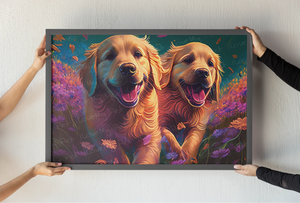 Kaleidoscopic Garden Golden Retrievers Wall Art Poster-Art-Dog Art, Golden Retriever, Home Decor, Poster-5