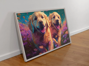 Kaleidoscopic Garden Golden Retrievers Wall Art Poster-Art-Dog Art, Golden Retriever, Home Decor, Poster-6