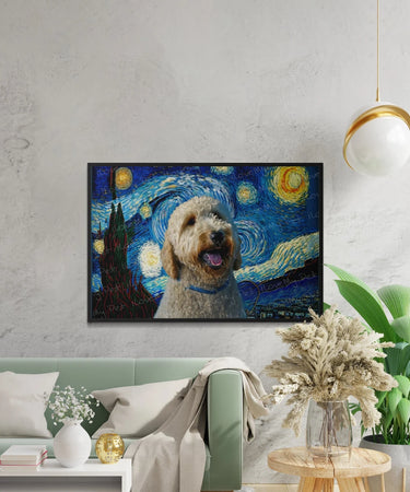 Goldendoodle top Framed Photo Paper Poster Art Starry Night Art Print dog lover gift cute art pup puppy by Aja choose size SHIPS WORLDWIDE