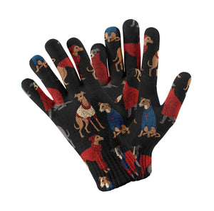 Greyhounds in Festive Winter Wear Touch Screen Gloves-Accessories-Accessories, Dog Dad Gifts, Dog Mom Gifts, Gloves-Black-5