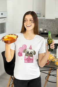 Happy Birthday Pug Women's Cotton T-Shirts - 5 Colors-Apparel-Apparel, Pug, Shirt, T Shirt-2